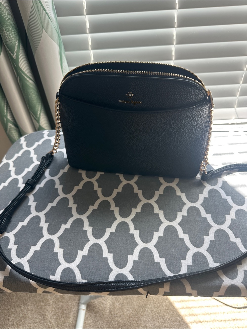 Nanette Lepore Black Pebbled Leather Crossbody with Gold Hardware
